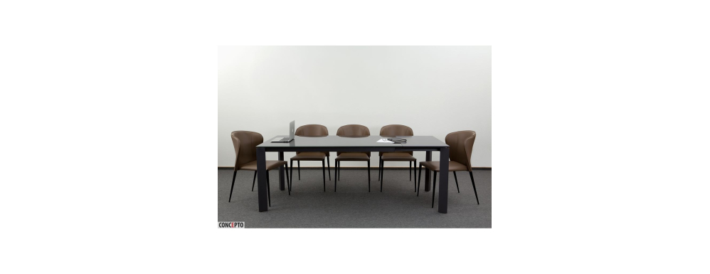 Комплект обідній стіл Gloss Grey Glass + шкіряні стільці Arthur Concepto SET005 - Фото 1