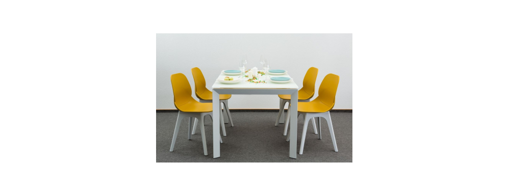 Комплект обідній стіл Matt White Glass + пластикові стільці Apple Concepto SET007 - Фото 1